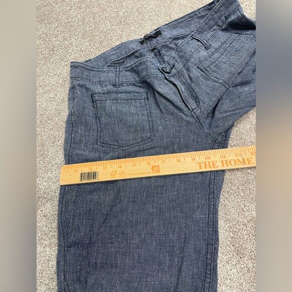 blue linen bohemian hippie trendy fashion Express bootcut mid rise pants sz 6 - Picture 9 of 13